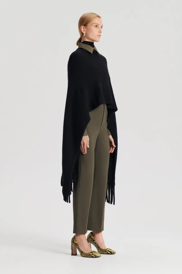 Women Scanlan Theodore Scarves FRINGED CAPE Black