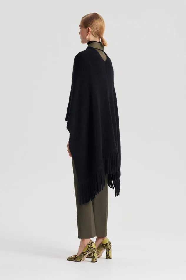 Women Scanlan Theodore Scarves FRINGED CAPE Black