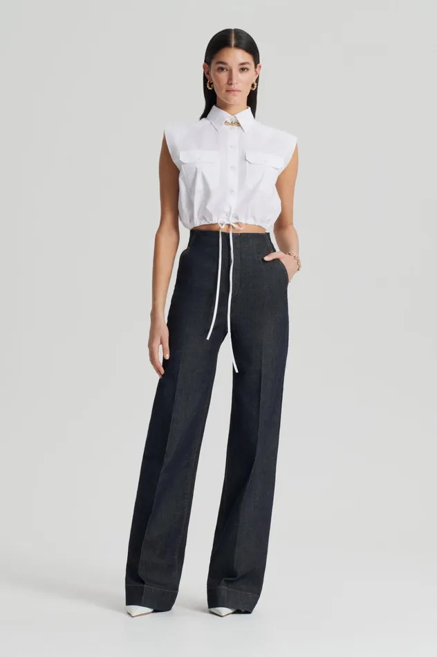 Women Scanlan Theodore Shirts PARACHUTE CROP SHIRT White