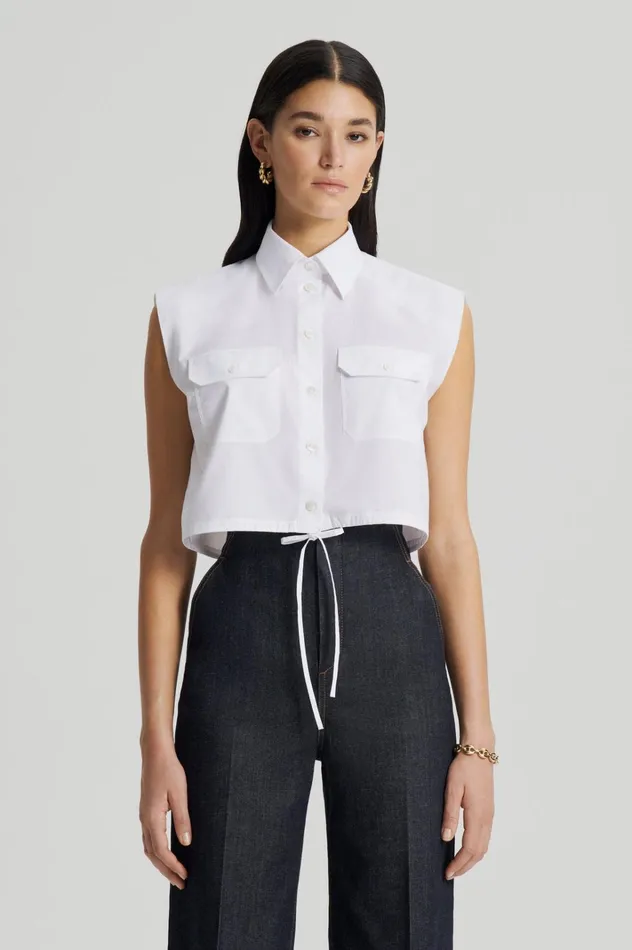 Women Scanlan Theodore Shirts PARACHUTE CROP SHIRT White