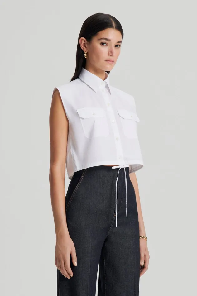 Women Scanlan Theodore Shirts PARACHUTE CROP SHIRT White