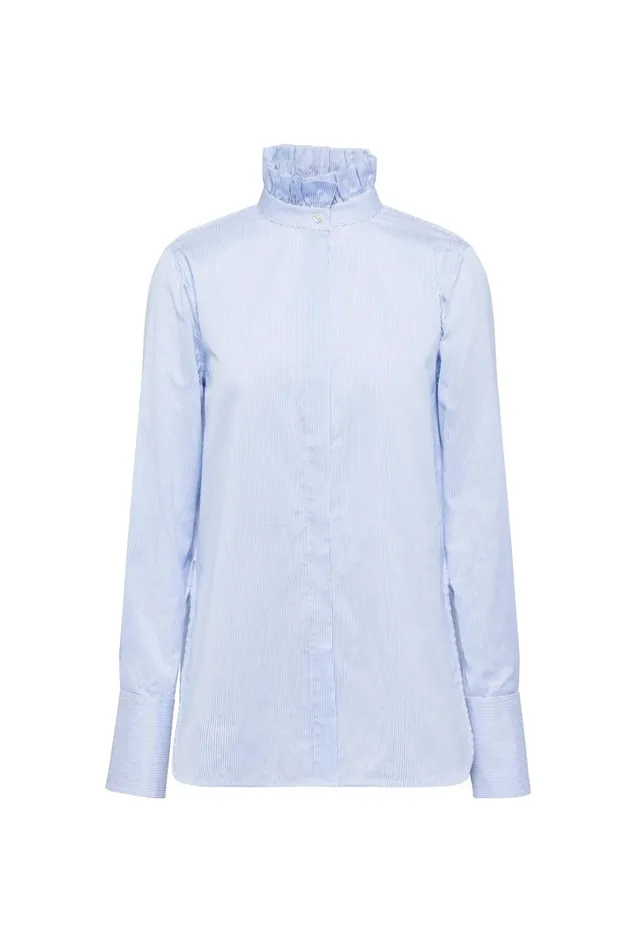 Women Scanlan Theodore Shirts STRIPE RUFFLE SHIRT Blue