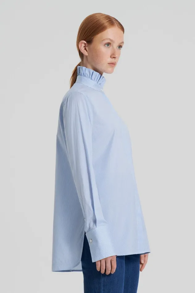 Women Scanlan Theodore Shirts STRIPE RUFFLE SHIRT Blue Women Scanlan Theodore Shirts STRIPE RUFFLE SHIRT Blue