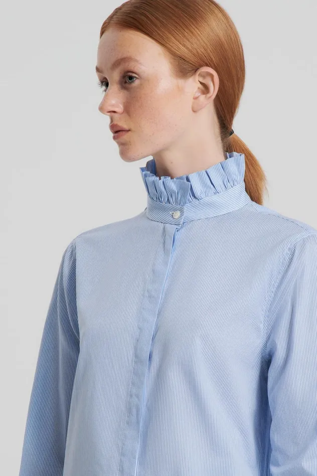 Women Scanlan Theodore Shirts STRIPE RUFFLE SHIRT Blue Women Scanlan Theodore Shirts STRIPE RUFFLE SHIRT Blue