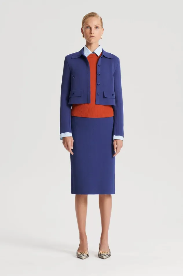 Women Scanlan Theodore Skirts CREPE KNIT PENCIL SKIRT Royal