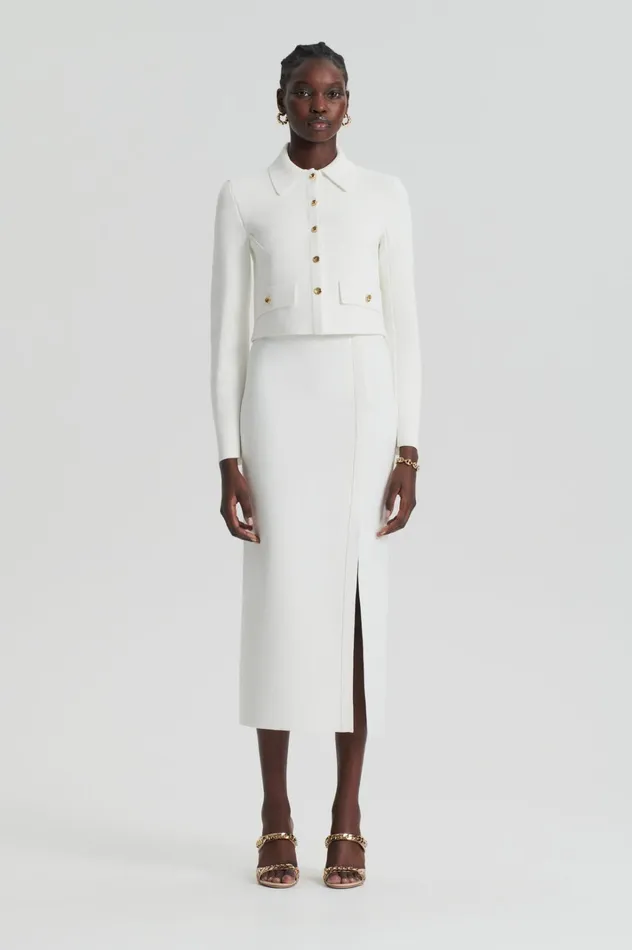 Women Scanlan Theodore Skirts CREPE KNIT SPLIT SKIRT Cream
