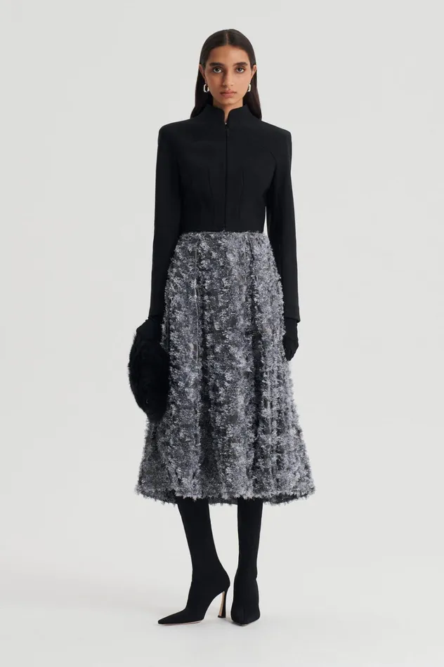Women Scanlan Theodore Skirts TINSEL FRINGE FULL SKIRT Darksilver