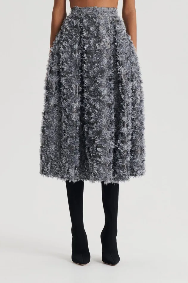 Women Scanlan Theodore Skirts TINSEL FRINGE FULL SKIRT Darksilver