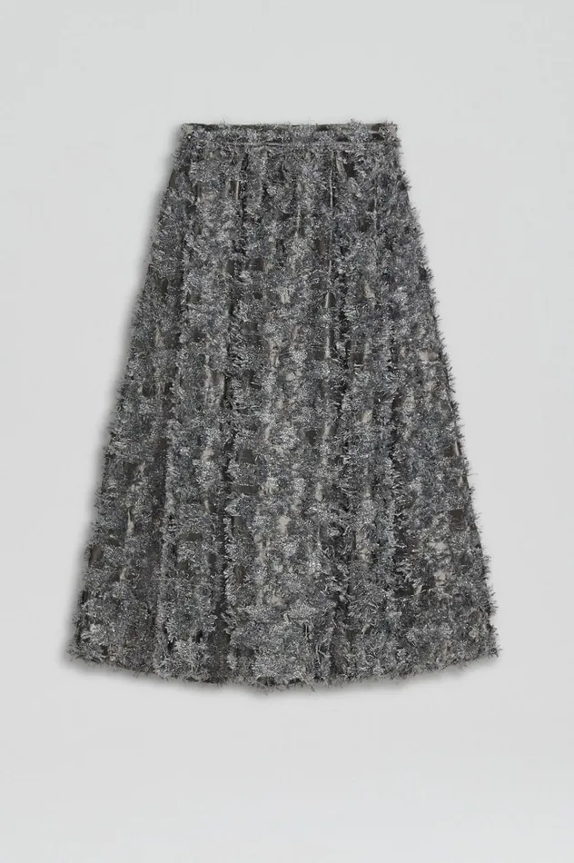 Women Scanlan Theodore Skirts TINSEL FRINGE FULL SKIRT Darksilver