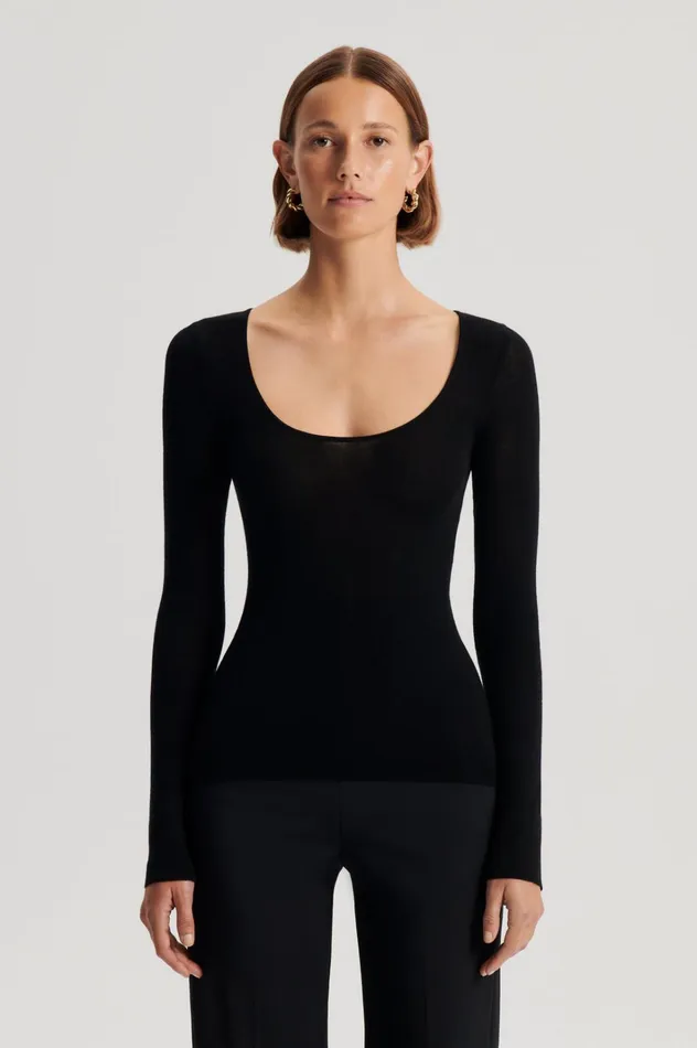 Women Scanlan Theodore Sweaters BABYWOOL SCOOP NECK Black All Women Scanlan Theodore Sweaters BABYWOOL SCOOP NECK Black All
