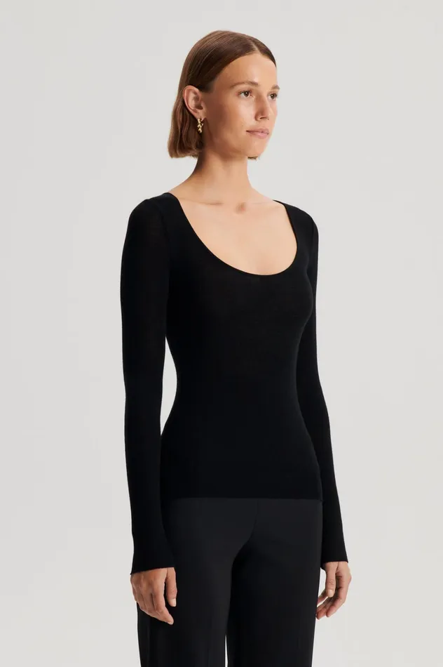 Women Scanlan Theodore Sweaters BABYWOOL SCOOP NECK Black All Women Scanlan Theodore Sweaters BABYWOOL SCOOP NECK Black All