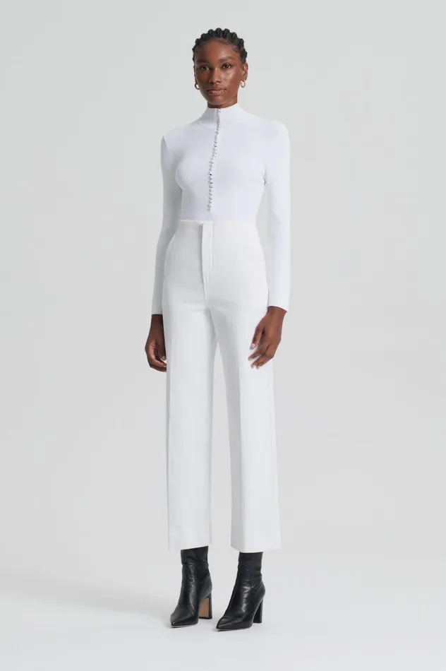 Women Scanlan Theodore Sweaters CREPE KNIT BUTTON POLO SWEATER White