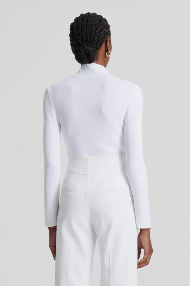 Women Scanlan Theodore Sweaters CREPE KNIT BUTTON POLO SWEATER White