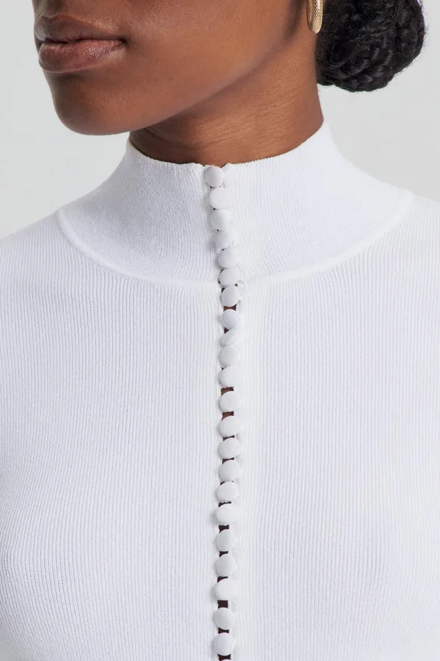 Women Scanlan Theodore Sweaters CREPE KNIT BUTTON POLO SWEATER White