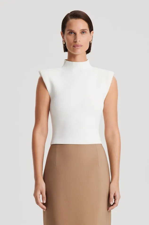 Women Scanlan Theodore Tops CREPE KNIT MILANO SLVLSS TOP Cream Women Scanlan Theodore Tops CREPE KNIT MILANO SLVLSS TOP Cream