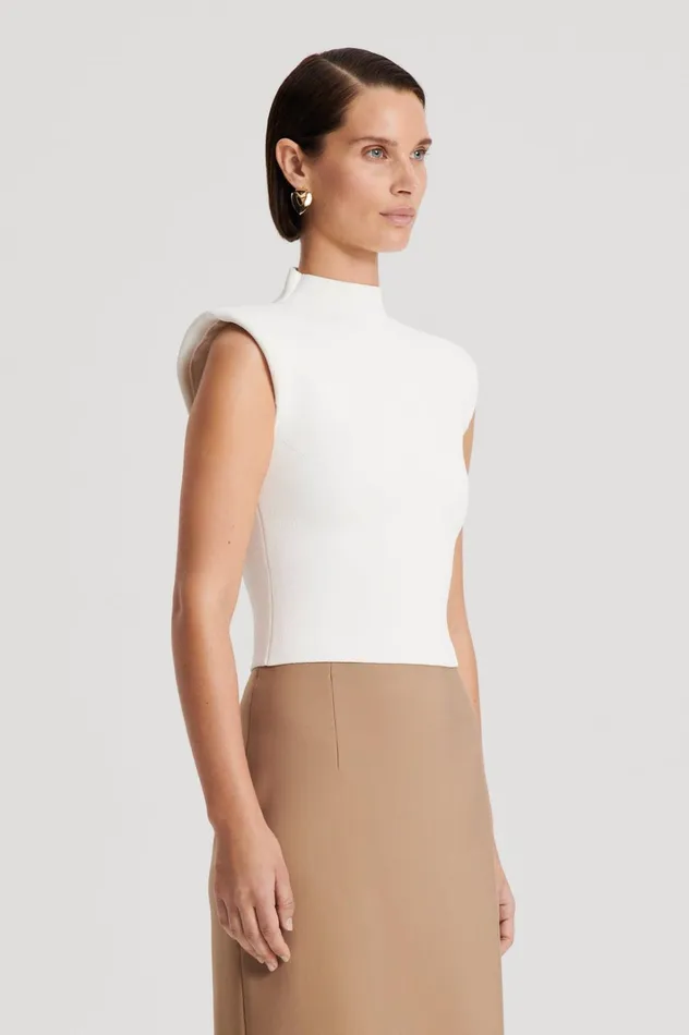 Women Scanlan Theodore Tops CREPE KNIT MILANO SLVLSS TOP Cream Women Scanlan Theodore Tops CREPE KNIT MILANO SLVLSS TOP Cream
