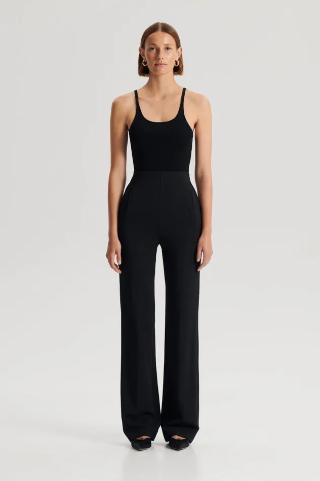 Women Scanlan Theodore Tops CREPE KNIT RIB SINGLET Black