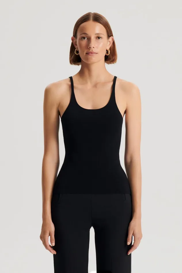Women Scanlan Theodore Tops CREPE KNIT RIB SINGLET Black Women Scanlan Theodore Tops CREPE KNIT RIB SINGLET Black