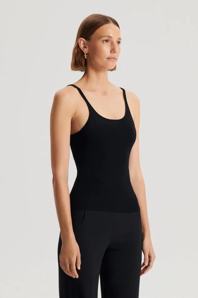Women Scanlan Theodore Tops CREPE KNIT RIB SINGLET Black Women Scanlan Theodore Tops CREPE KNIT RIB SINGLET Black
