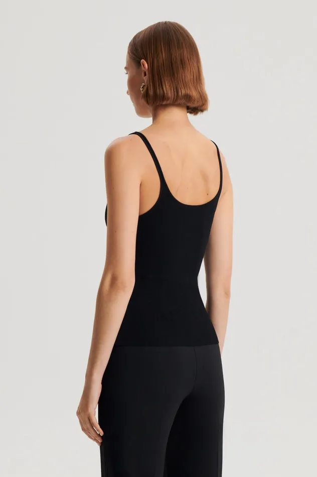 Women Scanlan Theodore Tops CREPE KNIT RIB SINGLET Black Women Scanlan Theodore Tops CREPE KNIT RIB SINGLET Black