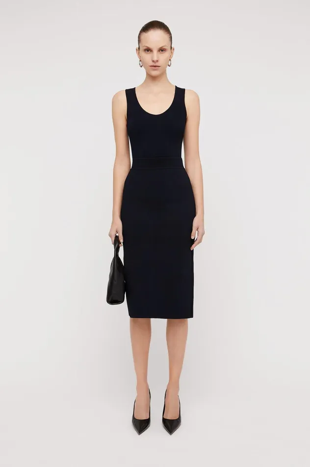 Women Scanlan Theodore Tops CREPE KNIT SINGLET Navy