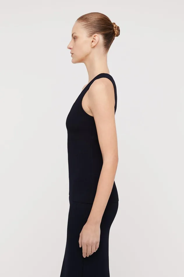 Women Scanlan Theodore Tops CREPE KNIT SINGLET Navy Women Scanlan Theodore Tops CREPE KNIT SINGLET Navy