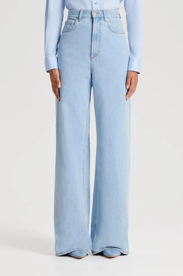 Women Scanlan Theodore Trousers DENIM DRAPE LEG JEAN Lightindigo1175 Women Scanlan Theodore Trousers DENIM DRAPE LEG JEAN Lightindigo1175