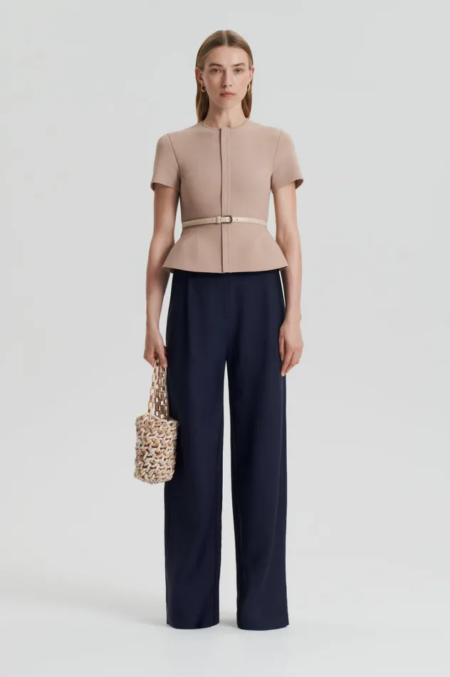 Women Scanlan Theodore Trousers PLEAT DRAPE LEG TROUSER Navy