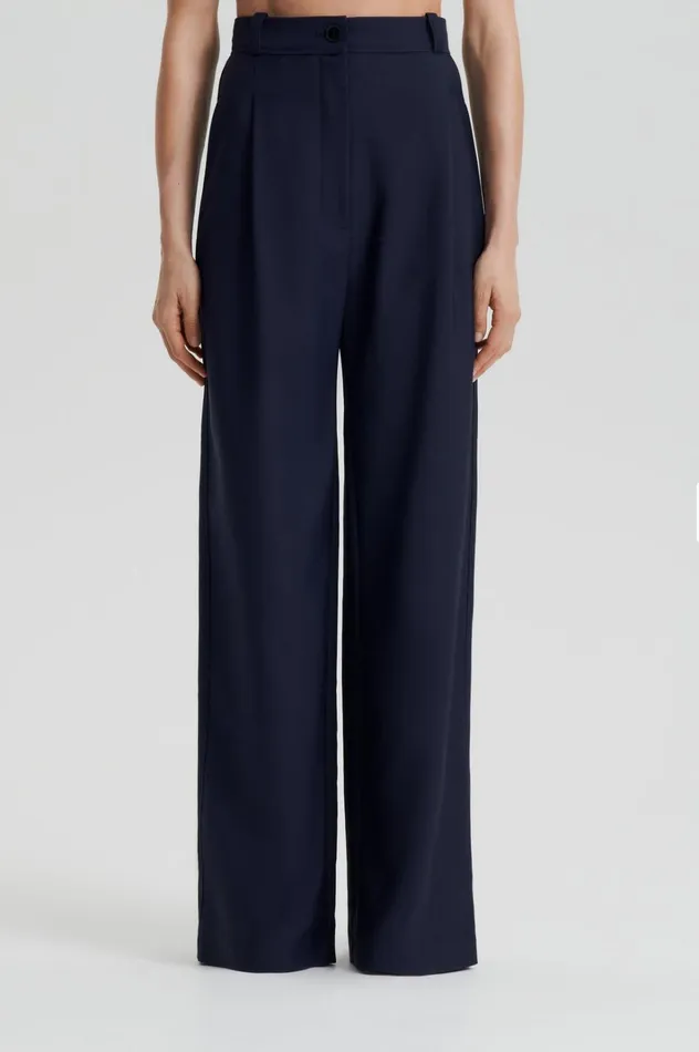 Women Scanlan Theodore Trousers PLEAT DRAPE LEG TROUSER Navy Women Scanlan Theodore Trousers PLEAT DRAPE LEG TROUSER Navy