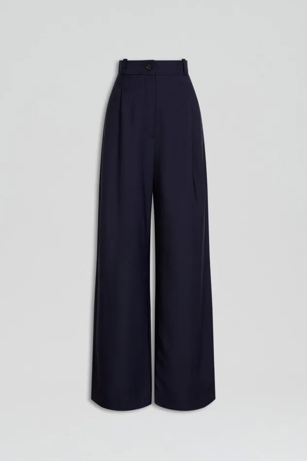 Women Scanlan Theodore Trousers PLEAT DRAPE LEG TROUSER Navy Women Scanlan Theodore Trousers PLEAT DRAPE LEG TROUSER Navy