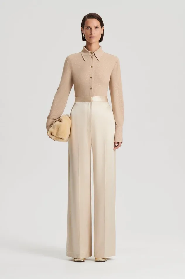 Women Scanlan Theodore Trousers SATIN DRAPE LEG TROUSER Gold