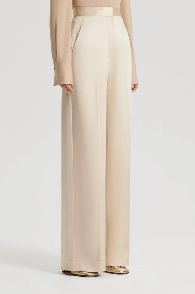 Women Scanlan Theodore Trousers SATIN DRAPE LEG TROUSER Gold