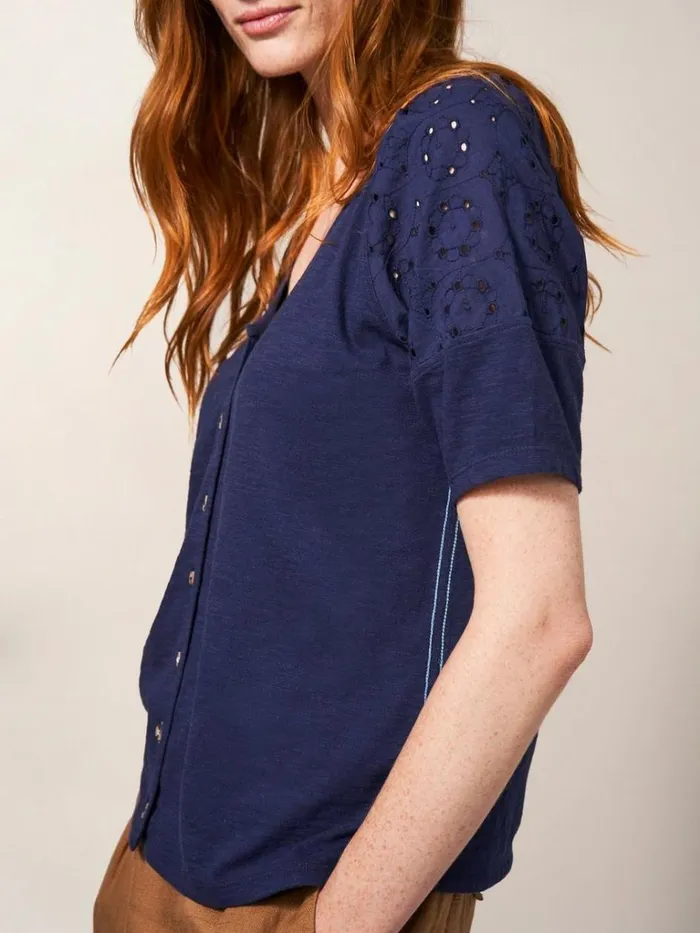 Women SHIRTS and BLOUSES White Stuff BRODERIE MIX TWO WAY TOP French Navy Women SHIRTS and BLOUSES White Stuff BRODERIE MIX TWO WAY TOP French Navy