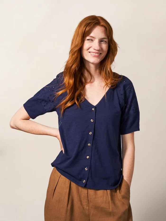 Women SHIRTS and BLOUSES White Stuff BRODERIE MIX TWO WAY TOP French Navy Women SHIRTS and BLOUSES White Stuff BRODERIE MIX TWO WAY TOP French Navy