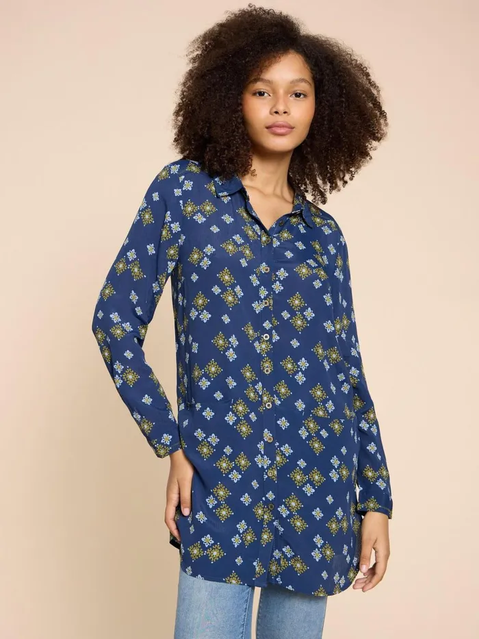 Women SHIRTS and BLOUSES White Stuff Danika Printed Tunic Navy Multi Women SHIRTS and BLOUSES White Stuff Danika Printed Tunic Navy Multi
