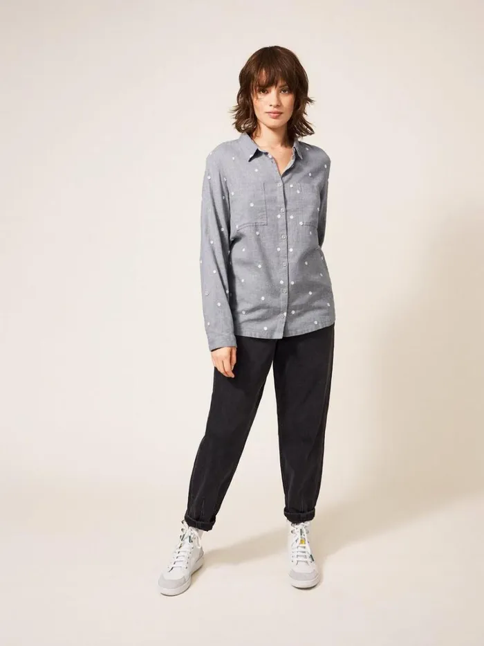 Women SHIRTS and BLOUSES White Stuff Emilia Organic Cotton Long Sleeve Shirt Grey Multi