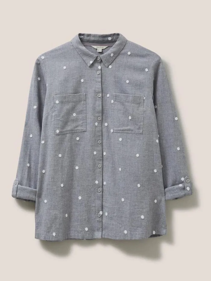 Women SHIRTS and BLOUSES White Stuff Emilia Organic Cotton Long Sleeve Shirt Grey Multi