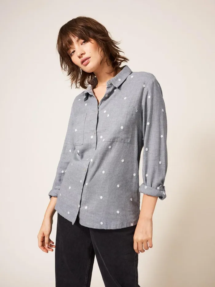 Women SHIRTS and BLOUSES White Stuff Emilia Organic Cotton Long Sleeve Shirt Grey Multi