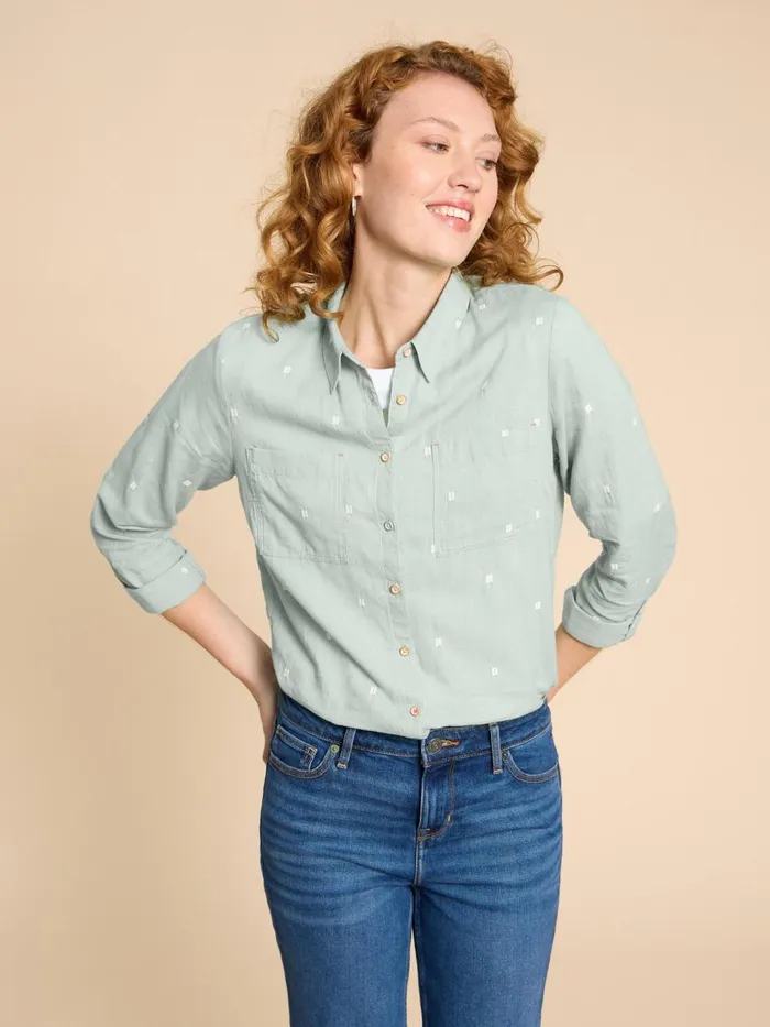 Women SHIRTS and BLOUSES White Stuff Sophie Organic Cotton Shirt Mid Green