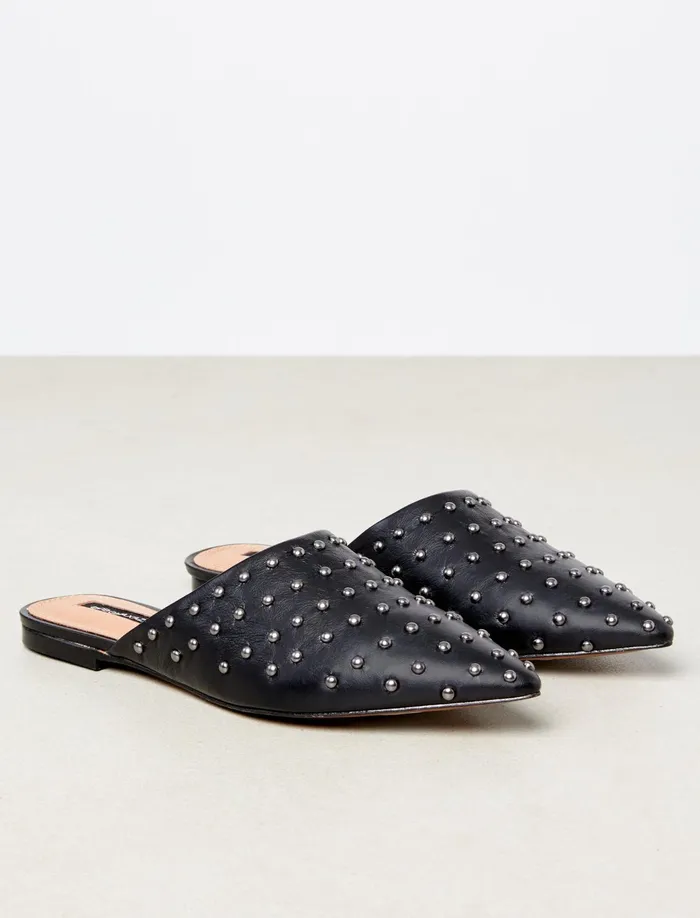 Women Shoes BCBG Black Palino Studded Mule Flat Black