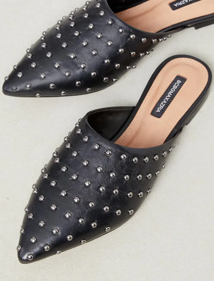 Women Shoes BCBG Black Palino Studded Mule Flat Black Women Shoes BCBG Black Palino Studded Mule Flat Black