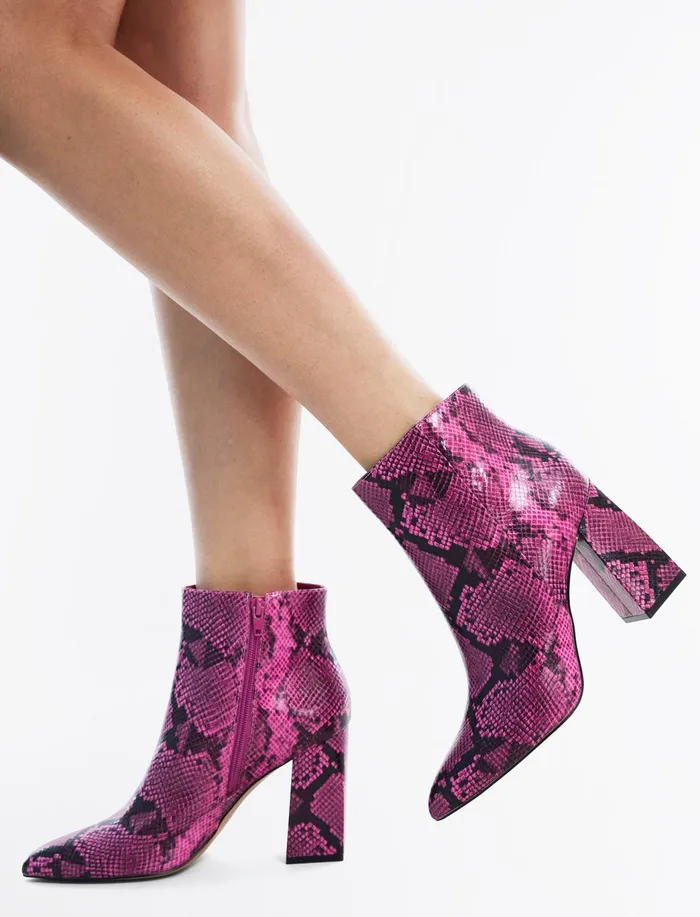 Women Shoes BCBG Pink Briel Snakeskin Bootie Viva Pink Snake
