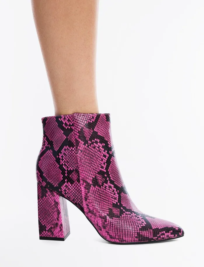 Women Shoes BCBG Pink Briel Snakeskin Bootie Viva Pink Snake