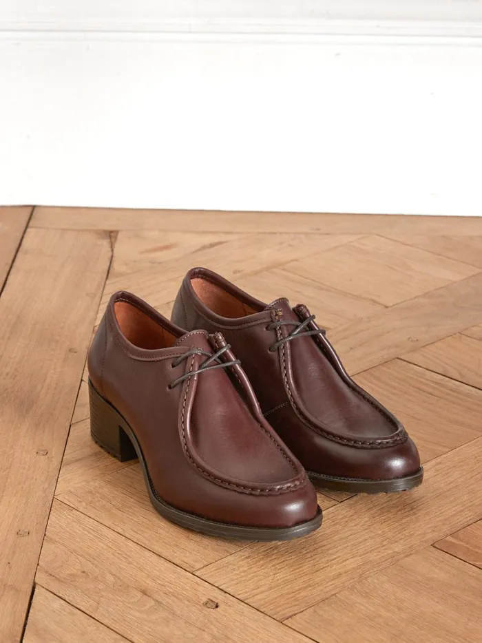 Women Shoes Cyrillus Leather Derby Shoes With Heels And Laces Marron