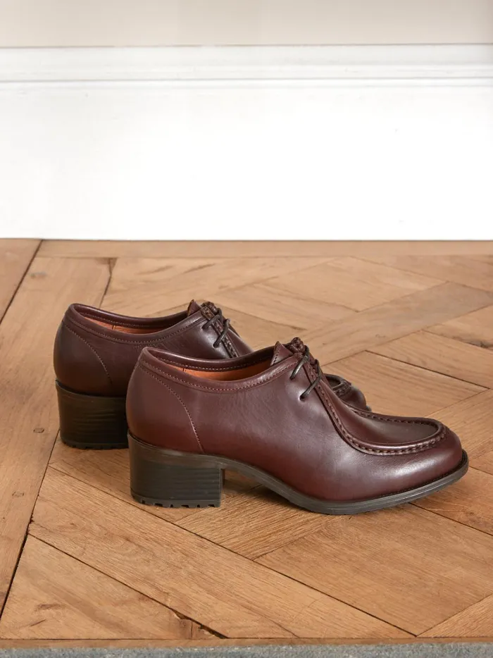 Women Shoes Cyrillus Leather Derby Shoes With Heels And Laces Marron