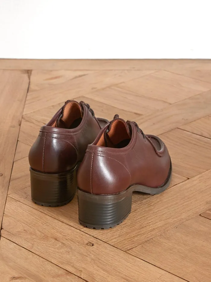 Women Shoes Cyrillus Leather Derby Shoes With Heels And Laces Marron