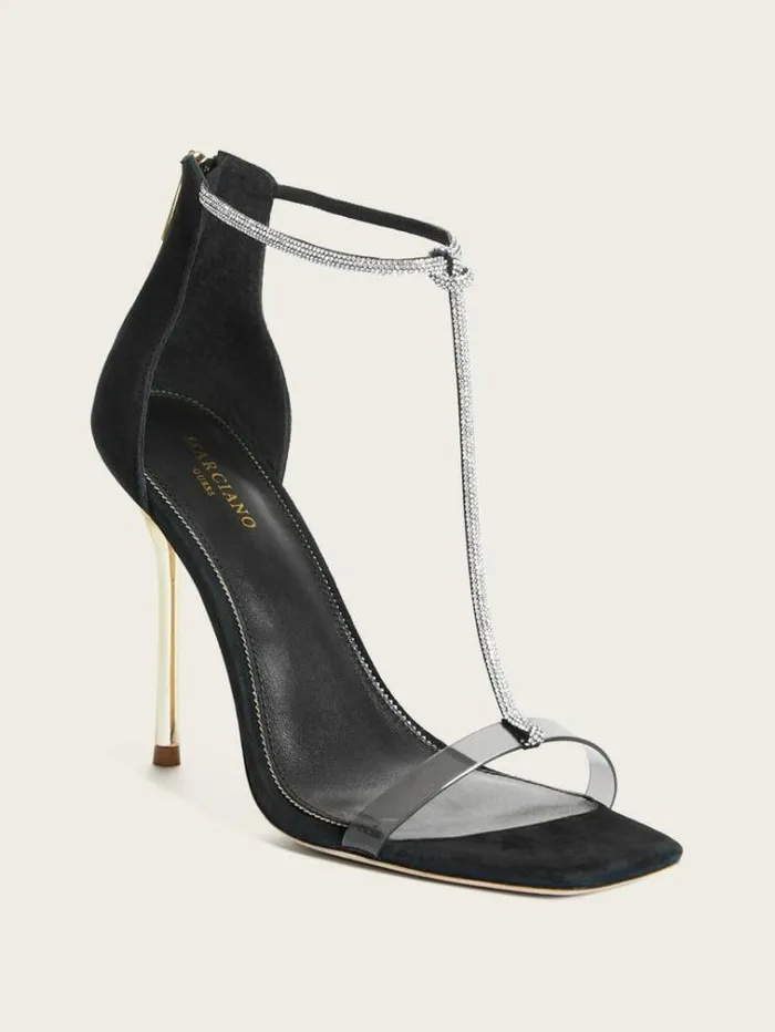 Women Shoes Marciano Olivia Embellished Heeled Sandal Black Snakeskin