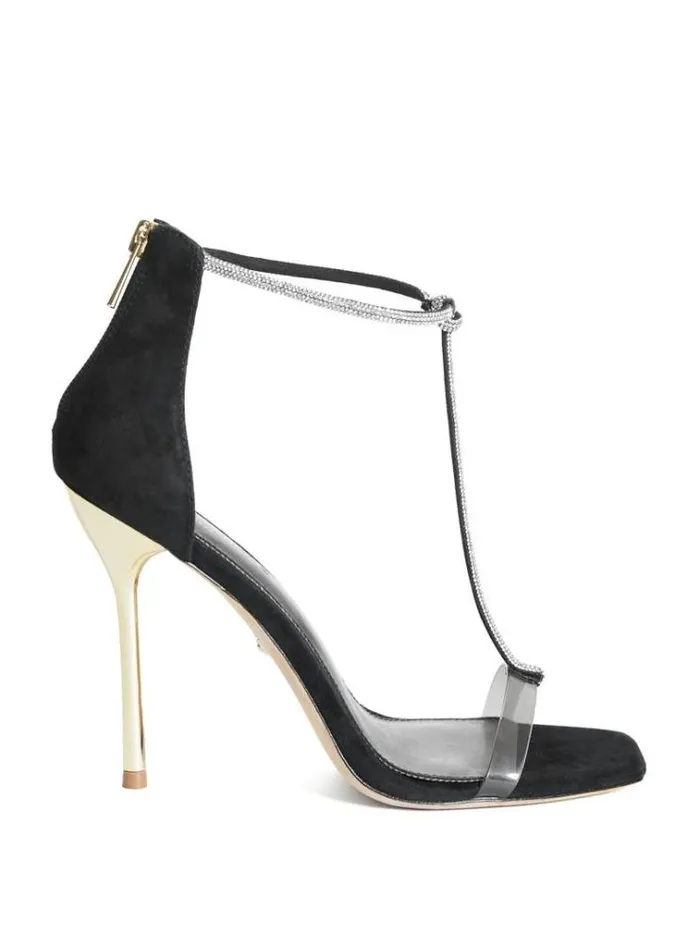 Women Shoes Marciano Olivia Embellished Heeled Sandal Black Snakeskin