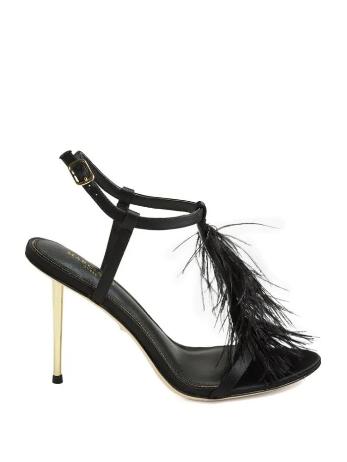 Women Shoes Marciano Reyon Feather Satin Heel Black
