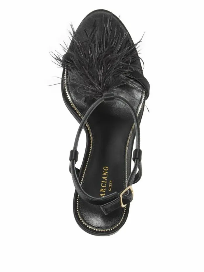 Women Shoes Marciano Reyon Feather Satin Heel Black